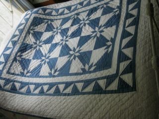 Classic Blue & White American Pacific COUNTRY CLASSIC Quilt Stars Sawtooth - twin 2