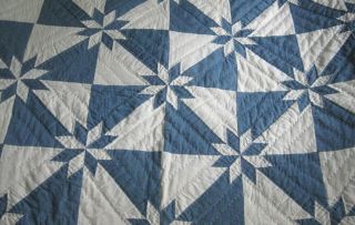 Classic Blue & White American Pacific COUNTRY CLASSIC Quilt Stars Sawtooth - twin 4