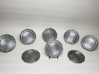 8 Vintage Crown Castle Ltd.  Pewter Queen Anne Plate 6 " Bread Plates Made In Usa