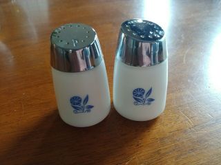 Vintage Corningware Blue Cornflower Salt & Pepper Shakers Milk Glass 1970 