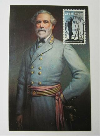 1965 Color Postcard Of General Robert E.  Lee With Cancelled Appomattox Stamp