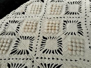 Gorgeous Vintage 1940s Handmade Popcorn Crochet Ivory Afghan Bedspread Coverlet