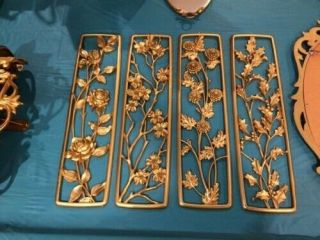 Vintage Syroco 4 Seasons Molded 1950s Gold Mcm Wall Art Grouping Plaques