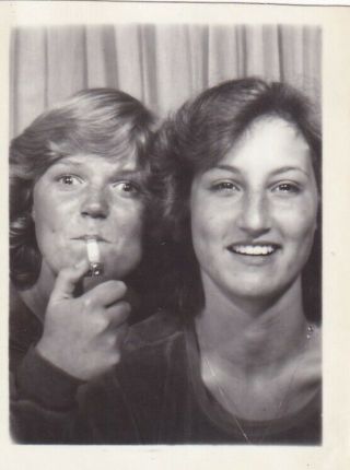 Vintage Photo Booth: Pretty Young Girls,  One Lighting Cigarette