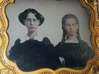 Rare Circa 1850s Cased Hypnotic Ambrotype Of Two Pretty Sisters