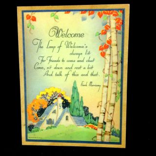Vintage Small Motto Wood Wall Hanging Plaque 1930s Storybook Cottage Welcome