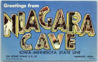 Vintage Niagara Cave Large Letter Postcard Iowa / Minnesota Linen C1940s