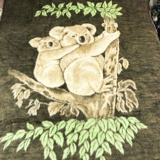 Vintage Acryl Velours Koala Reversible Blanket West Germany - Biederlack Style