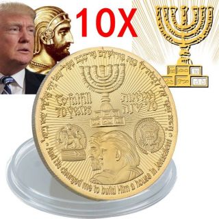 10x King Cyrus Donald Trump Coin Gold Plated Jewish Temple Jerusalem Israel @le