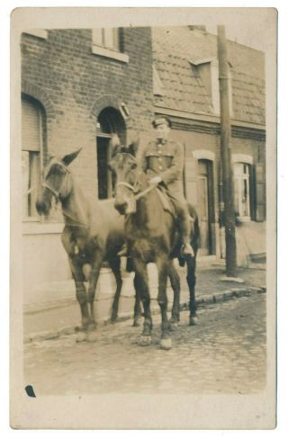Rppc Ww1 British Soldier On Horseback Near Western Front In France Photo C.  1915