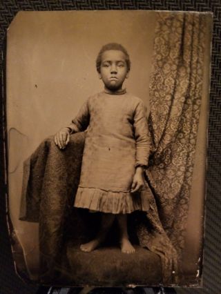 African American Child Posing On Chair Sixth Plate Tintype.