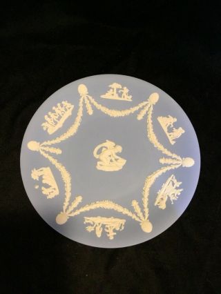 Wedgewood Jasperware Cherub Cupid Plate 9” White On Blue Made In England