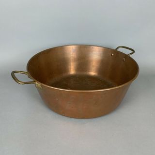 Vintage Copper Preserving Jam Pot Pan Brass Handle Rustic Farm Kitchen Table
