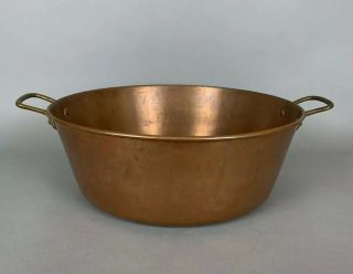 Vintage Copper Preserving Jam Pot Pan Brass Handle Rustic Farm Kitchen Table 2