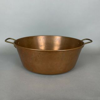 Vintage Copper Preserving Jam Pot Pan Brass Handle Rustic Farm Kitchen Table 3