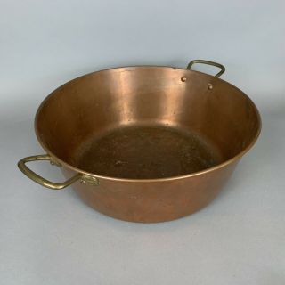 Vintage Copper Preserving Jam Pot Pan Brass Handle Rustic Farm Kitchen Table 4