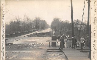 F65/ Elyria Ohio Rppc Postcard C1913 Flood Disaster Washington Bridge2