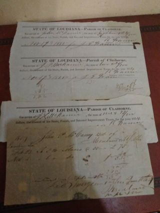 1833 Louisiana Taxes Receipts From Tyler Texas