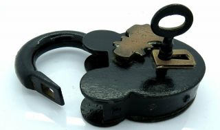 Vintage Antique Large Brass & Iron Padlock With Key