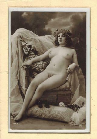 French Nude Woman Young Fernande Sitting 1910 - 1920 Ja Photo Postcard Y1