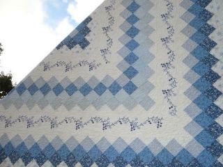 EXQUISITE WEDGEWOOD BLUE SKY A TRIP AROUND THE WORLD POSTAGE STAMP SQUARES QUILT 11