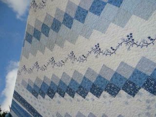 EXQUISITE WEDGEWOOD BLUE SKY A TRIP AROUND THE WORLD POSTAGE STAMP SQUARES QUILT 12