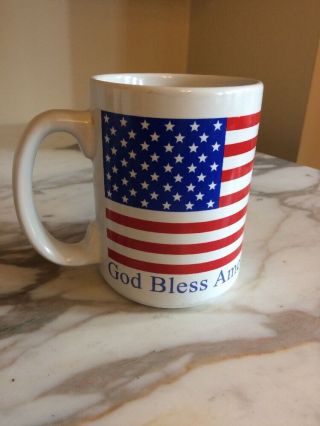 God Bless America Patriotic Usa Flag Red White Blue Ceramic Coffee Mug Cup