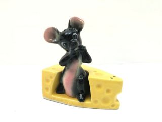 Vtg Salt Pepper Shakers Gray Mouse Eating Cheese Wedge Mid Century Kitsch Japan