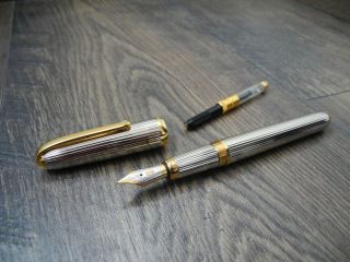 Cartier Louis Silver Plated Gt 18k Gold M Nib Onyx Fountain Pen