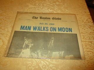 Man Walks On Moon - July 20,  1969 The Boston Globe Apollo Mission Newspaper