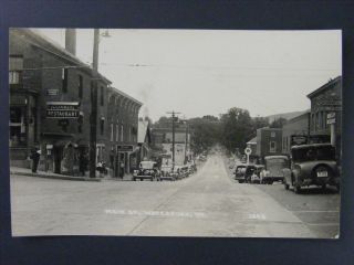Waterbury Vermont Vt Main Street Texaco Sign Cars Real Photo Postcard Rppc 1938