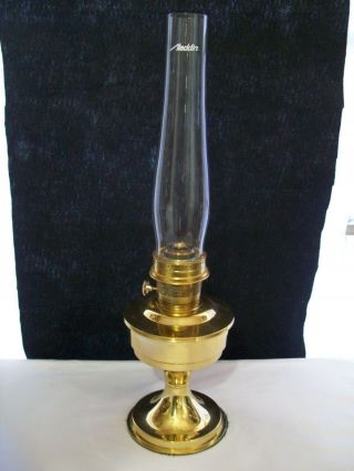 Aladdin Table Top Oil Lamp No.  23 All Brass With Glass Chimney 23 1/2 " Tall