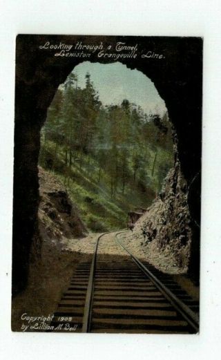 Id Lewiston Idaho Antique Post Card Railroad Train Track Through Tunnel View