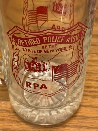Beer Mug Glass Retired Police Assn.  Of The State Of York Inc.  Rpa Cup