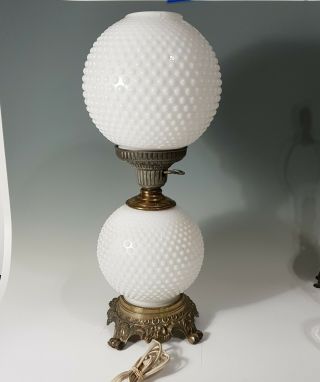 Vintage Hobnail Milk Glass Double Globe Lamp