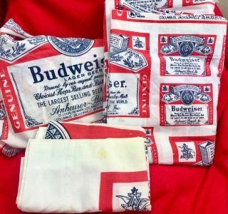 Budweiser Twin Size Bed Sheet Set - Flat & Fitted Sheets,  Pillowcase Vintage