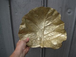 Huge 13.  75 " X 12 " Vintage Solid Brass Leaf Dish B9041