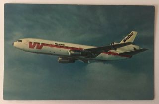Vintage Western Airlines Postcard Featuring The “dc - 10 Spaceship”