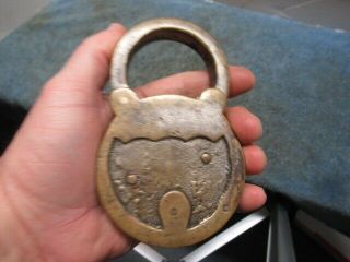 Very unusual HUGE old brass padlock lock with a STAR on the front.  w/key.  n/r 3