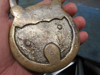 Very unusual HUGE old brass padlock lock with a STAR on the front.  w/key.  n/r 4