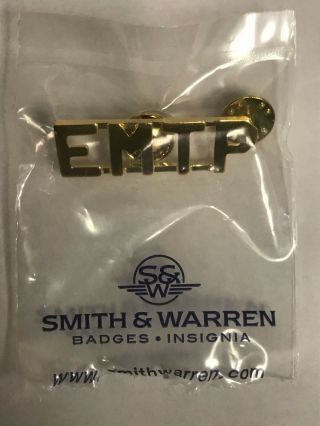 Smith & Warren Gold " Emtp " Custom Pin With Screwback And Clutchback C501m
