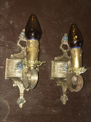 Antique Vintage Matching Set Of Electric Wall Candle Sconces Art Deco