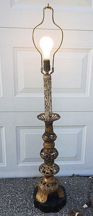 Huge Cast Iron & Aluminum Gothic Filigree Candlestick Table Lamp - 44 " Tall - Vtg
