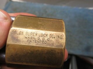 Old brass high security padlock NIX PIX SOLON LOCK CO.  key.  n/r 2