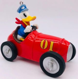 2001 Donald Goes Motoring Hallmark Ornament Donald Duck In A Race Car