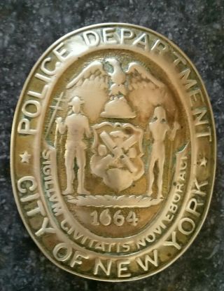 Ca.  1910 Obsolete York Police Dept.  Nypd - 4 " Brass Equestrian Mount Plate