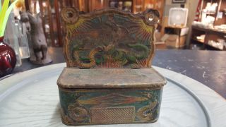 Rare Antique Litho Tin Match Safe Fire Breathing Dragons
