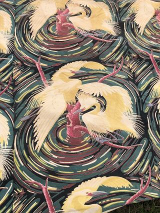 Vintage 30/40s Spectrum Barkcloth Drape Panel Egrets & Swirls