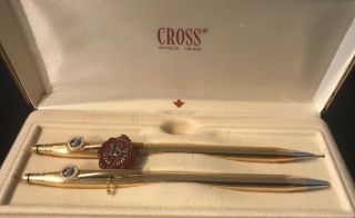 Cross 18kt Gold Filled Ball Pen Pencil Set Box Seaworld Logo Rare