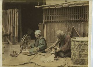 Old Rural Couple Spinning Cotton In Japan - C1880s Photo